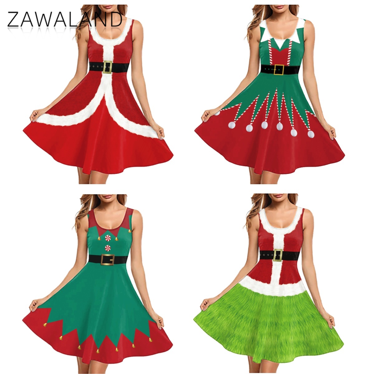 Elf Costume Christmas - Disfraz de Cosplay con estampado rojo