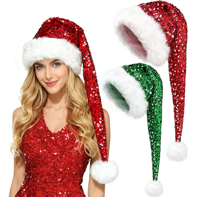 Santa Hat Plush - Gorro de lentejuelas navideño unisex, de