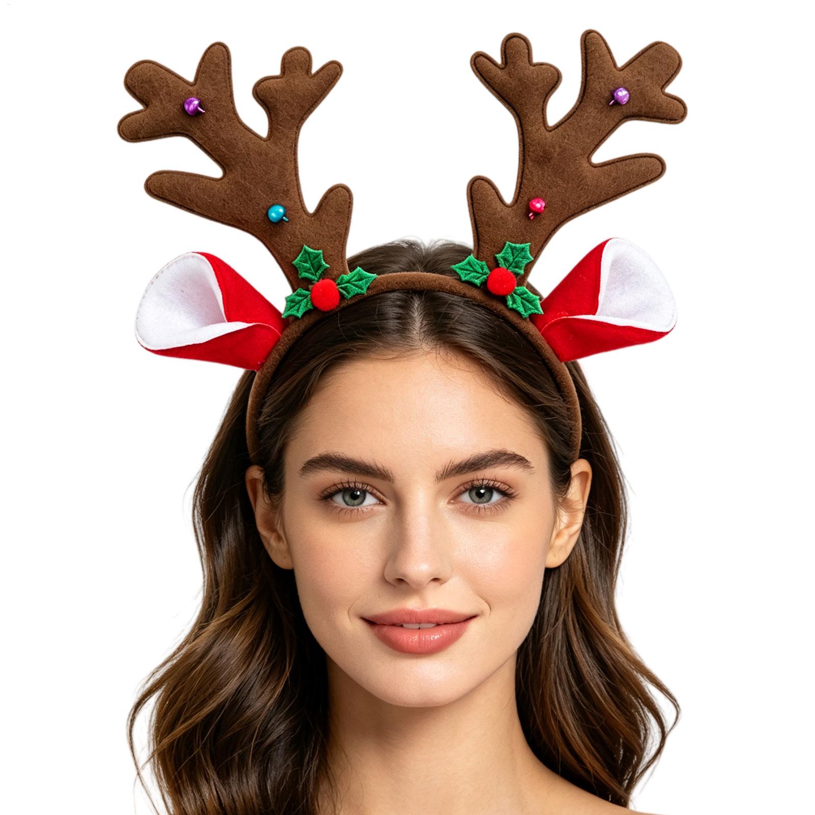 Reindeer Antlers Headband - Diadema navideña con cuernos de reno,