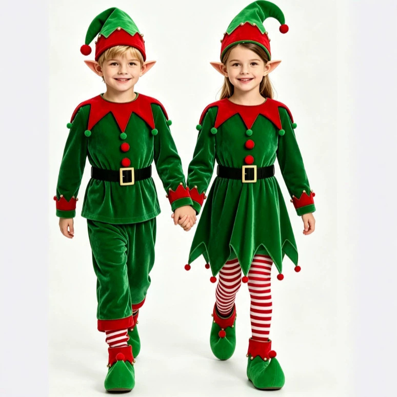 Elf Costume Christmas - Disfraces Navideños para Niños y Niñas,